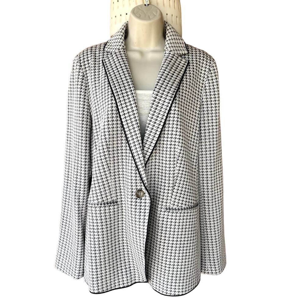 Ann Taylor The Tall Hutton Blazer Houndstooth Knit Stretch Workwear 12 NWT
